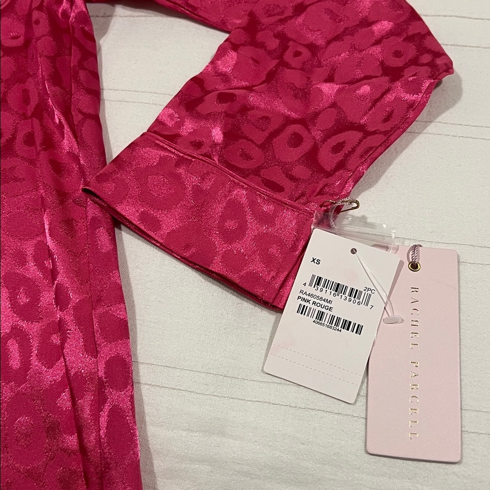 NWT Rachel Parcell Satin Jacquard Cheetah Long Sleeve Pajama Set Hot Pink XS - Picture 8 of 15